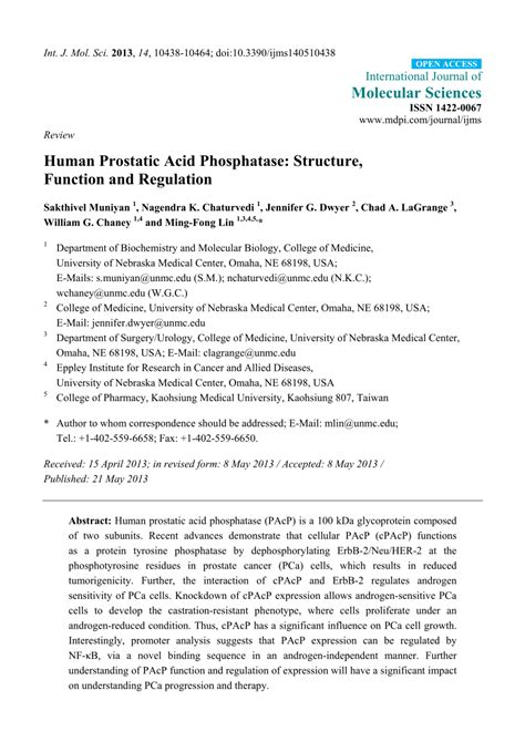 (PDF) Human Prostatic Acid Phosphatase: Structure, Function and Regulation