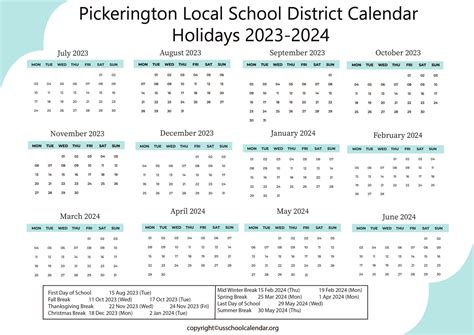 Pickerington Local School District Calendar Holidays 2023-2024