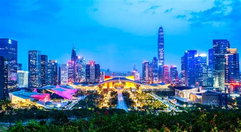 Premium Photo | Night view of urban architecture in shenzhen