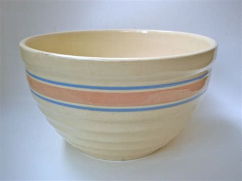 Vintage Stoneware Mixing Bowl with Pink and Blue Stripes | Mixing bowls ...