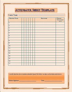 School Attendance Sheet | Free Word Templates