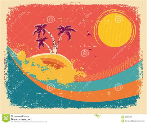 Vintage Tropical Card on Old Paper Texture. Stock Vector - Illustration of vintage, splashes ...