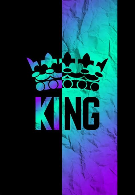 the word king written in black and purple on a colorful background with an image of a crown