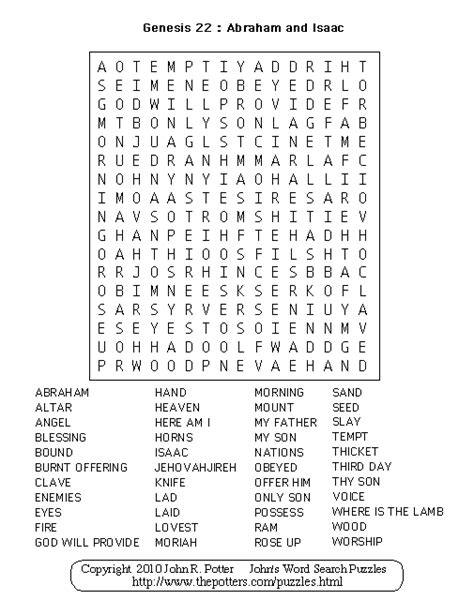 John's Word Search Puzzles: Genesis 22 - Abraham and Isaac