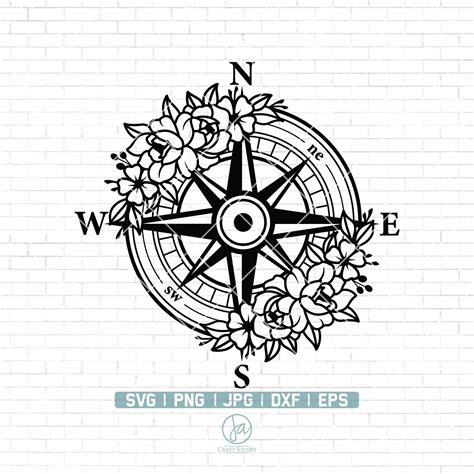 Floral Compass Svg Compass Svg Compass Rose Svg Nautical | Etsy