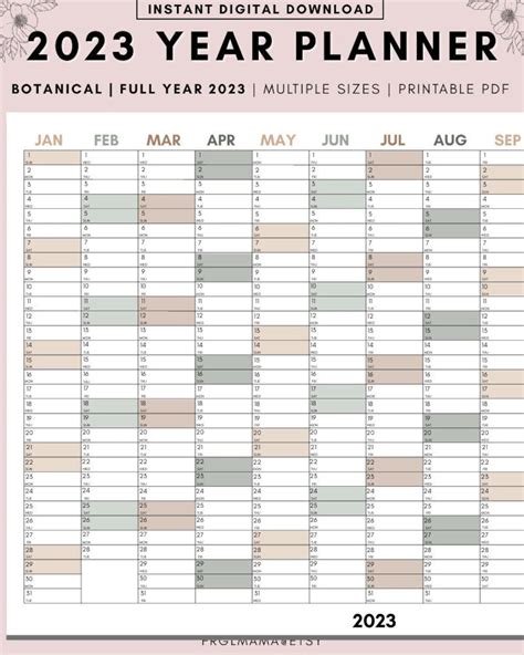 2023 Year Planner Yearly Planner on 1 Page Landscape, Vertical Planner ...