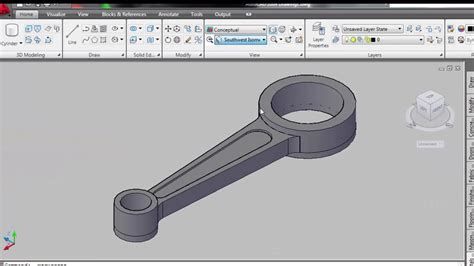 AutoCAd 3D Connecting Rod Tutorial Basic - YouTube