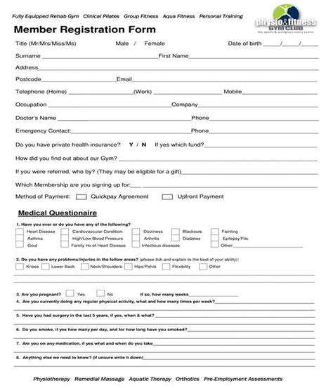 Fitness Gym Registration Form - All Photos Fitness Tmimages.Org