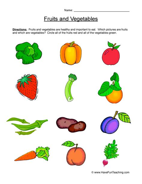 Fruits and Vegetables Worksheet