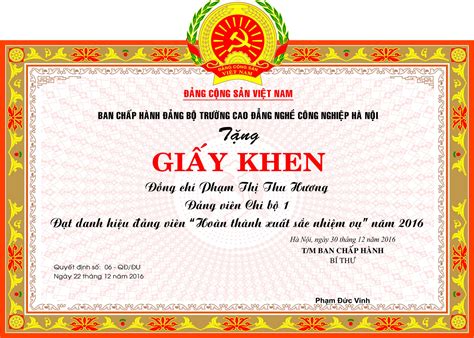 In Giấy Khen, Bằng Khen Cấp, Giấy Khen Thưởng CBCNV