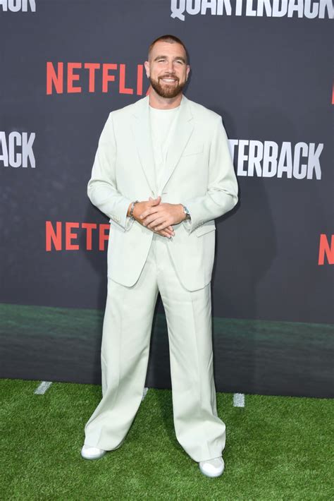 Travis Kelce Suits Up in Mint Green at Netflix's Quarterback Premiere