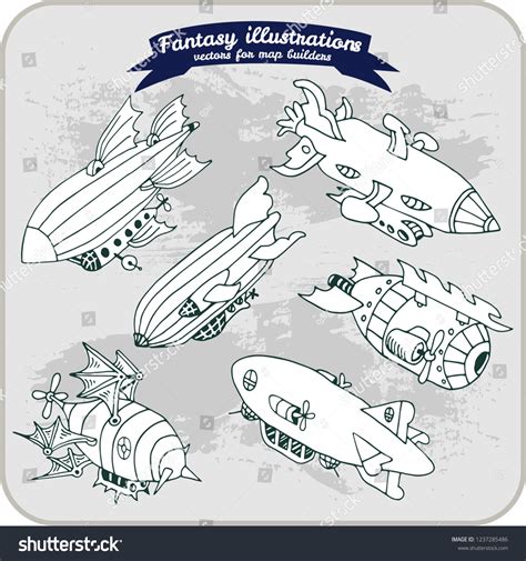 Fantasy Illustration Zeppelin Map Building Hand Stock Vector (Royalty Free) 1237285486 ...