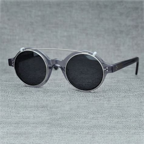 Round Polarized Sunglasses Men Clip on Lens Fit Over Acetate Eyeglasses Frame UV400 Polarizing ...