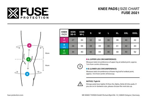 size chart knee pads – Fuse Protection