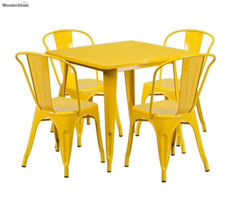 Buy Metal Industrial Dining Table Set with 4 Chairs (Yellow) Online in India at Best Price ...