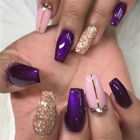 Purple and gold nails | Purple nail art designs, Purple nail designs ...