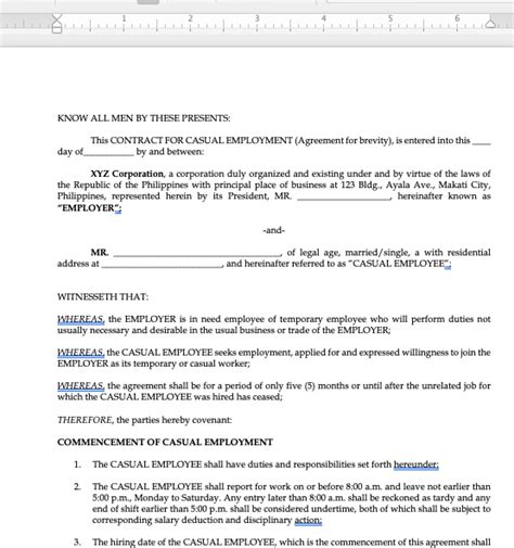 Sample Casual Employment Contract (English Version) - Soft Copy Editable Template - LVS Rich ...