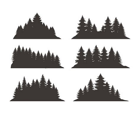 Premium Vector | Vintage pine tree mountain forest silhouette set black