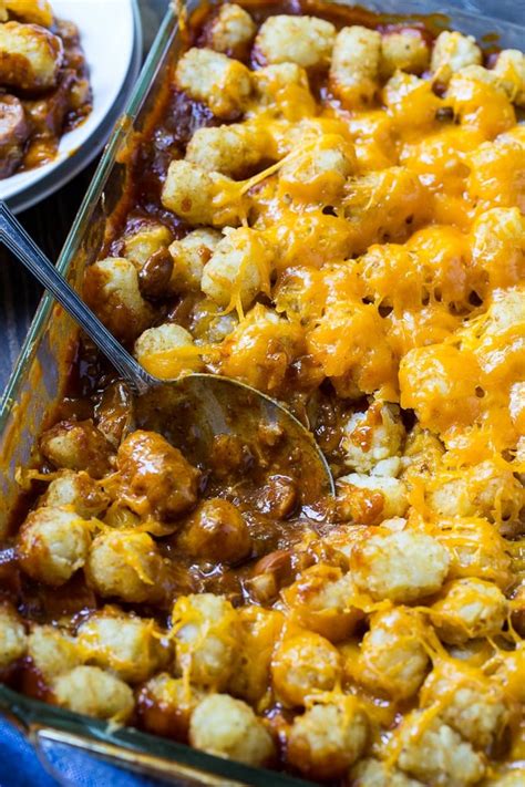 Cheesy Hot Dog Tater Tot Casserole - Spicy Southern Kitchen