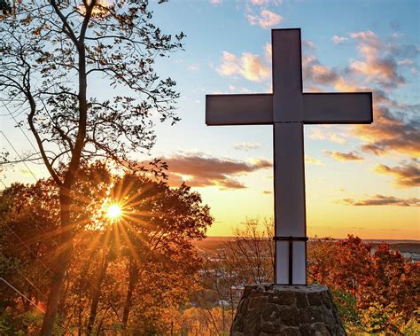 Fayetteville Arkansas Mount Sequoyah Cross Autumn Sunburst Photograph ...