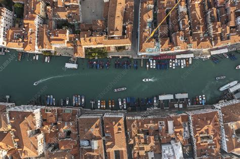 Aerial view of boats on Grand Canal in Venice, Italy - Stock Image ...