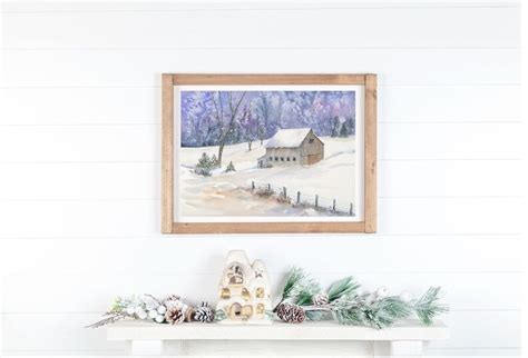 Watercolor Winter Barn Art, Barn Snow Print , Winter Wall Decor, Barn ...