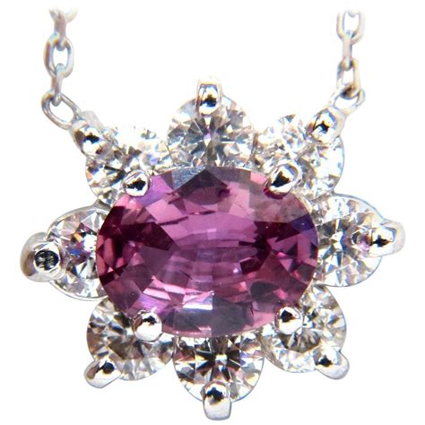 2.06 Carat Natural Purple Pink Sapphire Cluster Diamond Necklace 14 Karat For Sale at 1stDibs ...