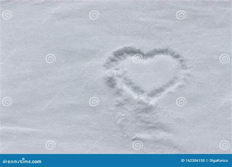 Heart Drawing in the Snow. Heart Shape on Fresh Pristine Snow. Winter Background Stock Photo ...