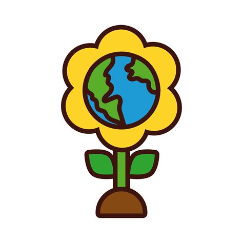 flower with world planet earth line and fill style 2588244 Vector Art ...