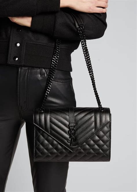 Saint Laurent Envelope Triquilt Medium YSL Shoulder Bag in Grained Leather | Satchel bags ...