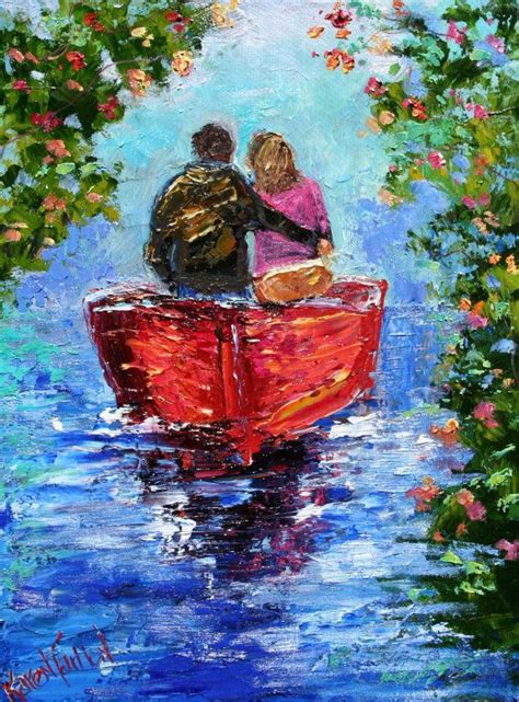 Original oil painting Romantic Couple palette knife fine art on canvas by Karen Tarlton ...