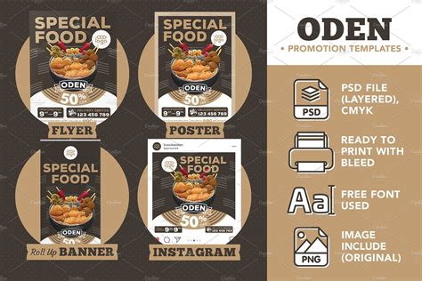 an open flyer with food items on it and the text special food written in black