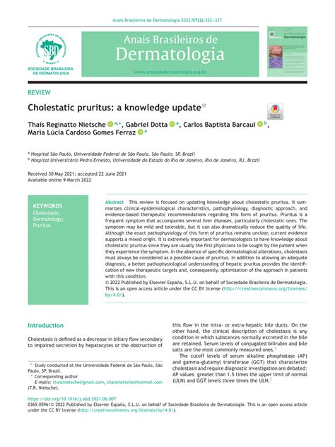 (PDF) Cholestatic pruritus: a knowledge update