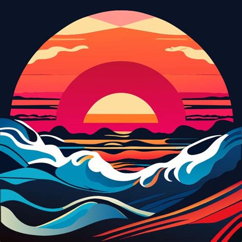 Premium Vector | Portrait of a ocean sunset vector illustration