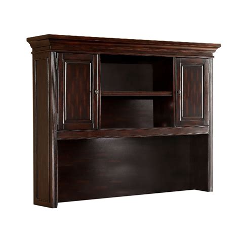 Wooden Desk Hutch with 2 Door Cabinets and Open Compartment, Cherry Brown - Walmart.com