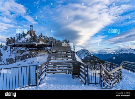 Sulphur Mountain Cosmic Ray Station National Historic Site. Wooden stairs and boardwalks along ...