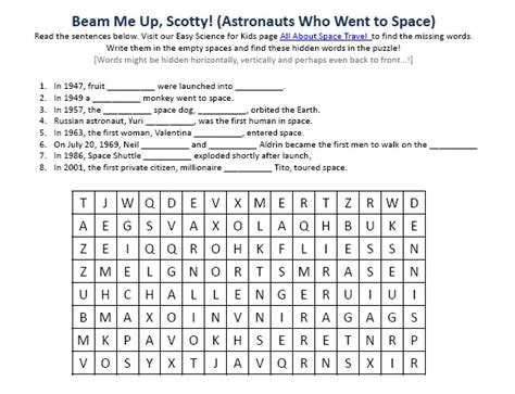 Space Travel Earth Science Facts Worksheet Image - Easy Science For Kids