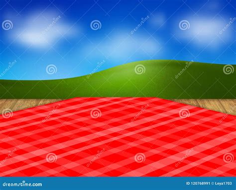 Template for Your Design. Red Checkered Tablecloth and a Wooden Table Stock Vector ...