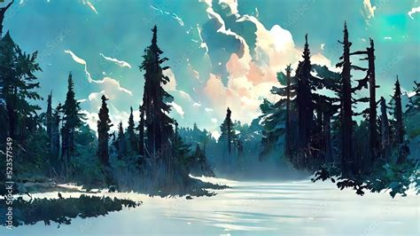 Digital painting, winter in the forest illustration. 4K wallpaper of ...