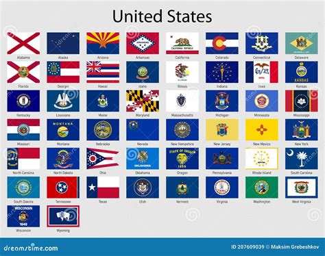 Set Flags of the States of USA , All United States Regions Flag Stock Illustration ...