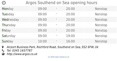 Argos Southend on Sea opening times, Airport Business Park, Rochford Road