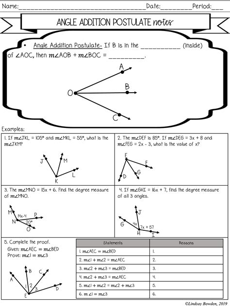 Geometry Basics Segment Addition Postulate Worksheet Answer