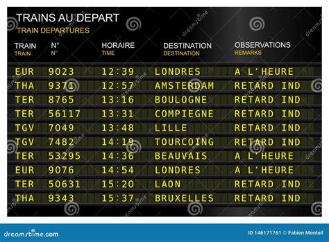 Train Station Departure Board. France, French Paris, Gare Du Nord Stock ...