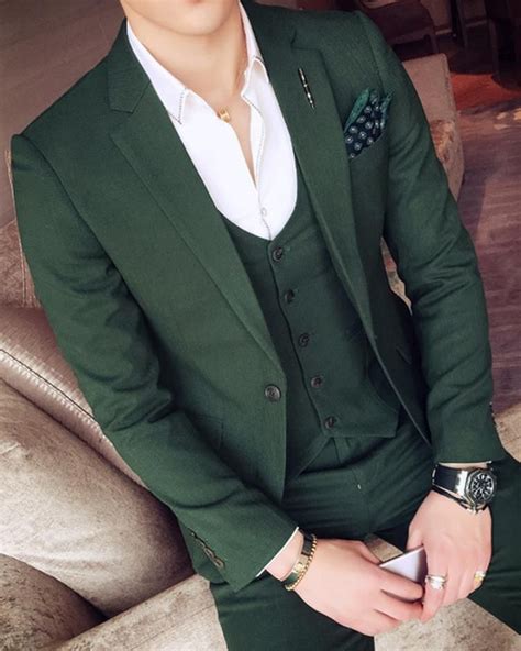 Dark Green Mens Blazer Suits Slim 3 Pieces Sets Italian Stylish Design | Traje para boda hombre ...