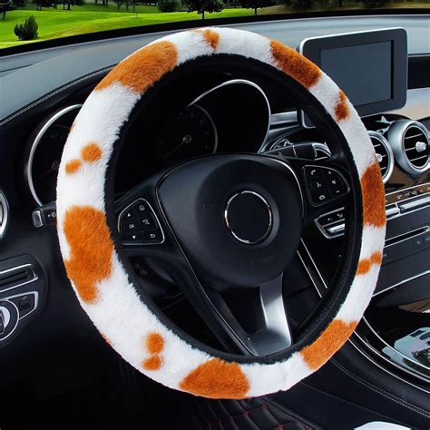 Cute whit black cows plush steering wheel cover for womencar | Etsy