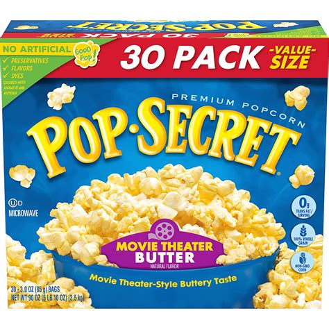 Amazon.com: Pop Secret Microwave Popcorn, Movie Theater Butter Flavor, 3 Oz Sharing Bags, 30 Ct ...