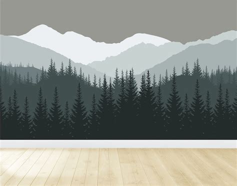 Mountain Wall Decal / Mountain Wall Mural / Woodland Wall - Etsy