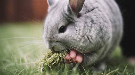 Gray Chinchilla Eating A Piece Of Grass Background, Chinchilla Eating Grass By Hand, Hd ...