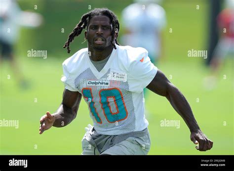 Miami Dolphins wide receiver Tyreek Hill (10) does drills during practice at the NFL football ...