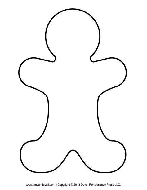 Gingerbread Man Template, Clipart & Coloring Page for Kids